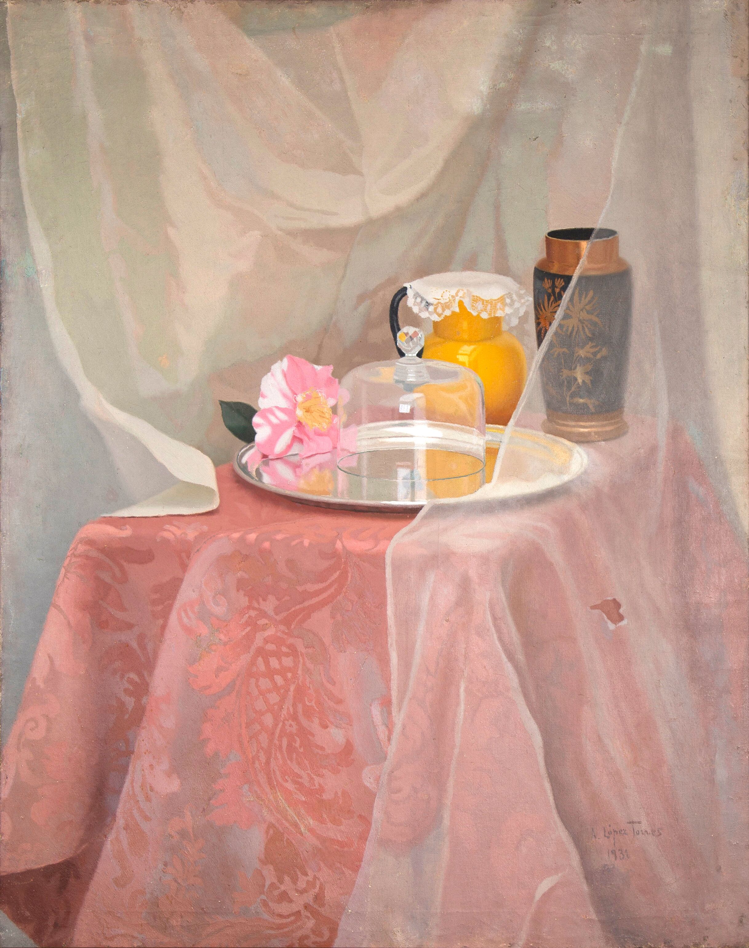 Nature morte avec des voiles et un plateau en argent