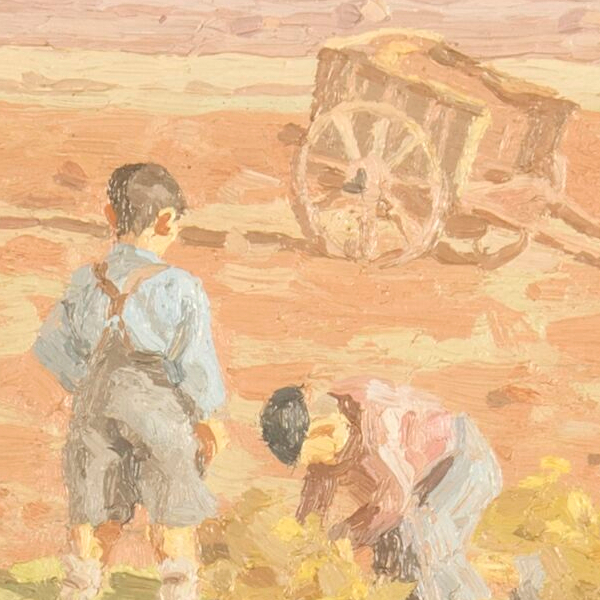 Boys tying a bundle of firewood - Detail