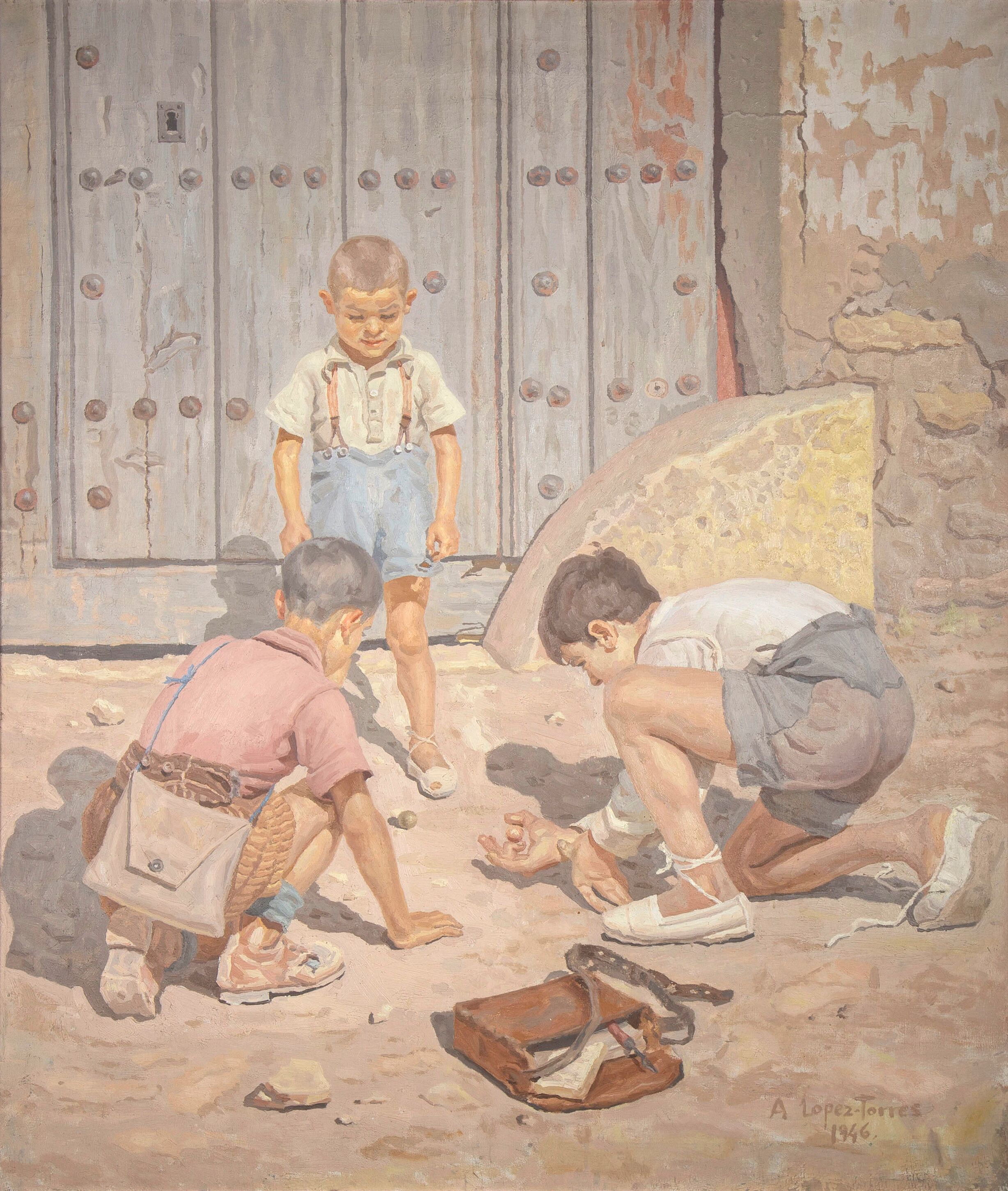 Boys playing with marbles
