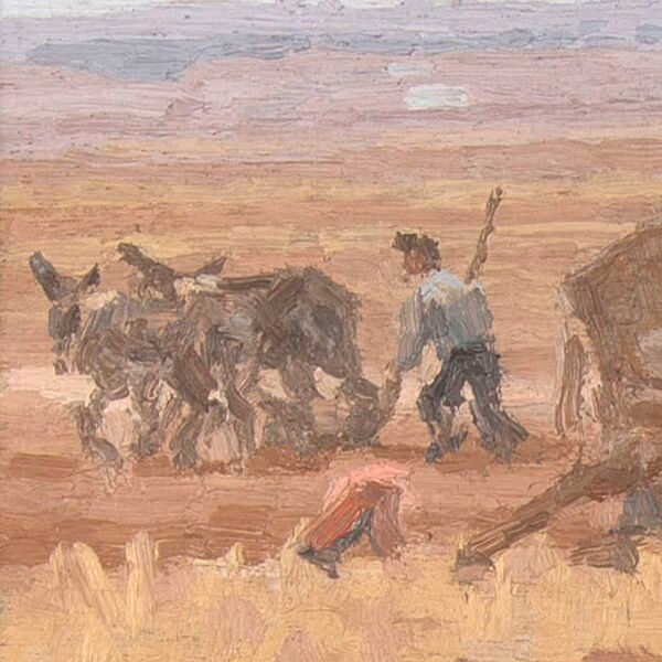 Gañán ploughing with two donkeys - Detail