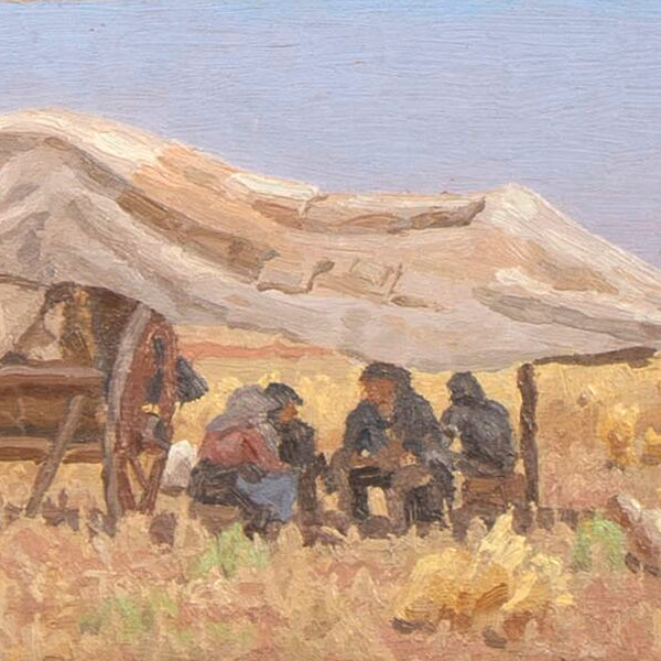 Reapers under a tarpaulin - Detail